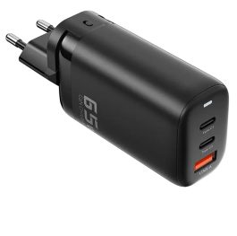 Alimentator AC cu mufa 2xUSB-C (USB3.1) + USB3.0 PD 3.0 65W, negru, 3 adaptoare pentru calatorii