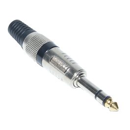 Mufa 6,35mm Jack tata, stereo, varf aurit, cu protector cablu