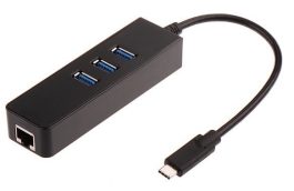 Adaptor LAN USB-C (USB3.1, tip C, type C), IEEE802.3 ,802.3u, 802.3ab (10Base-T, 100Base-TX, 1000BaseT) 1000 Mbps cu HUB 3 porturi