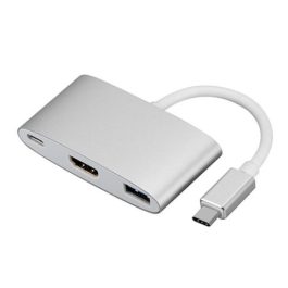 Convertor semnal de la USB-C (USB3.1) tata la HDMI mama+USB3.0 mama+USB3.1 mama