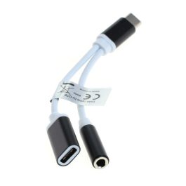 Adaptor cu cablu 0,1m USB3.1 tip C, type C) tata la jack 3.5mm stereo mama + USB3.1 (tip C, type C) mama, pentru telefoane mobile