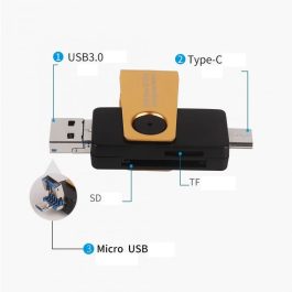 Cititor extern de carduri 3 in 1 pentru SD/SDHC, Micro SD/SDHC, T-Flash cu functie OTG