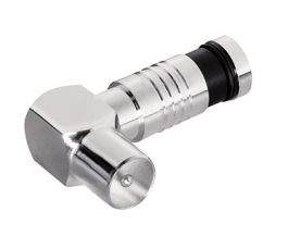 Mufa coax tata tip compresie pentru cablu cu exterior pana la 7mm cotit la 90°