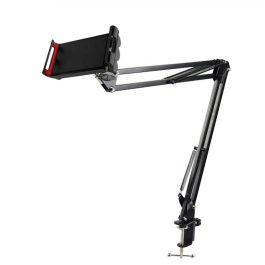 Suport tableta, telefon, e-reader pantografic ajustabil, 2 brate, cu prindere de masa, pat