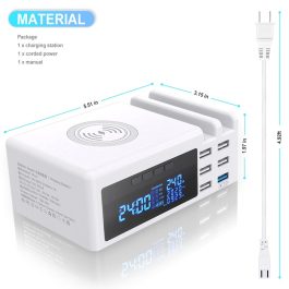 Statie incarcare telefoane cu 5 porturi USB+QC3.0+Wireless
