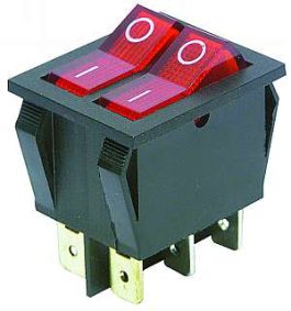 Intrerupator 6 poli 250V 15A 2 butone rosu