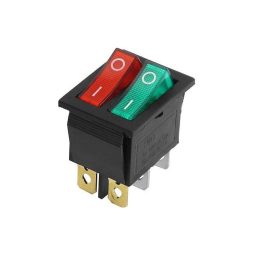 Intrerupator 6 poli 250V 15A buton rosu+verde