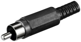 Mufa RCA tata, plastic, negru, protector cablu