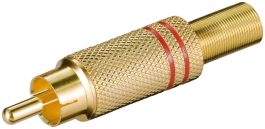 Mufa RCA tata, metal, inel rosu, protector cablu, diametru max. 5,4mm