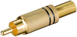 Mufa RCA tata, metal, inel negru, protector cablu, diametru  max. 5,4mm