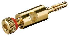 Mufa banana tata, 4mm, cu surub, metal, rosu, contacte aurite