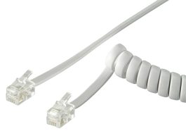 Cablu telefon spiralat 2m RJ10 tata la RJ10 tata, alb
