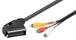 Cablu audio video 2m SCART tata la 3 x RCA tata (audio/video), cu comutator