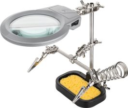 Stativ cu pentru ciocan de lipit + lupa (sticla 90mm) 2x