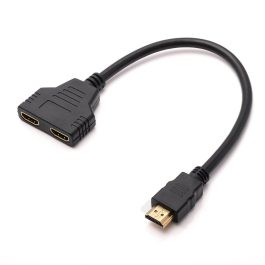 Adaptor cu cablu HDMI A tata la 2 x HDMI A mama, contacte aurite