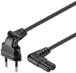 Cablu alimentare 3m Euro tata (casetofon) 2 pini mama, negru, cotit la 90°