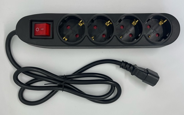 Cablu alimentare IEC320-C14 tata la 4xCEE 7-7 mama, negru, 1m