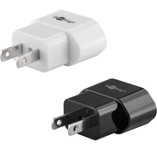 Adaptor CEE 7/16 Schuko mama la priza US/Japonia (Tip A, NEMA 1-15, 2-pin) negru și alb