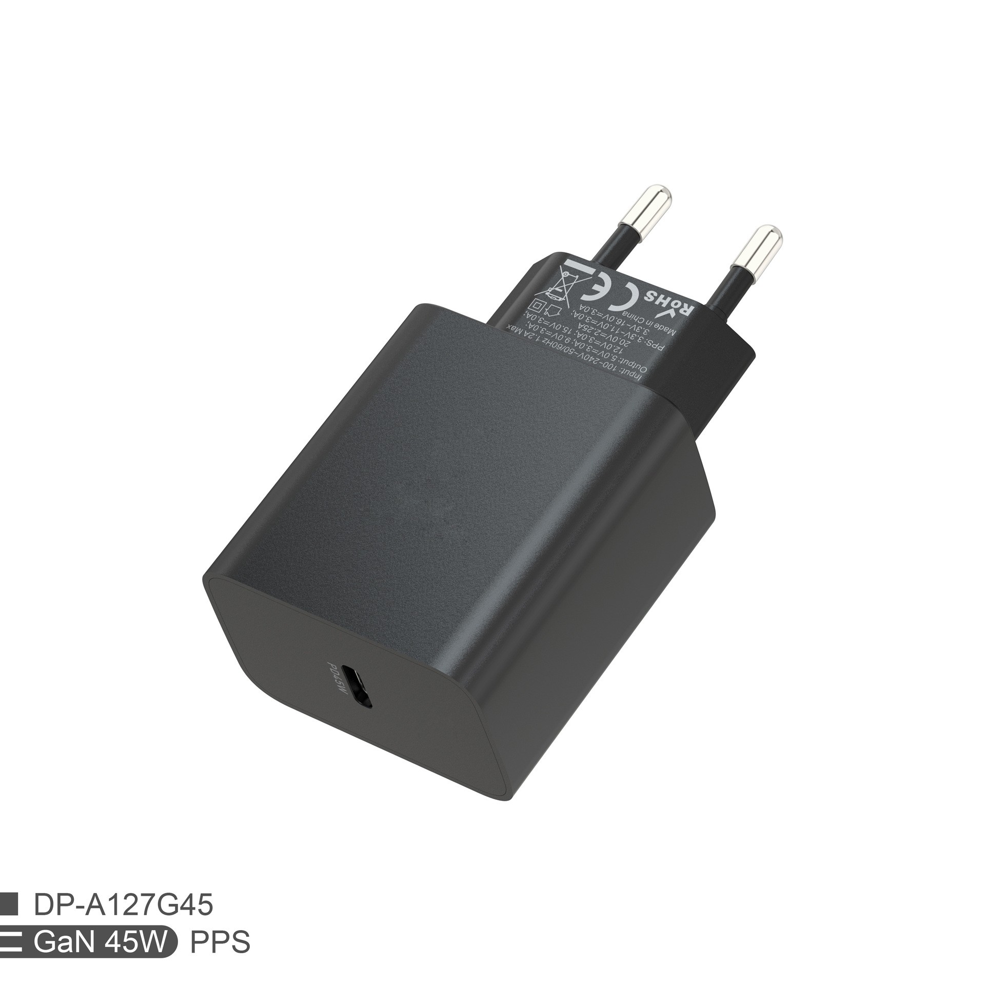 Alimentator AC cu mufa USB-C (USB3.1) PD 3.0 45W, negru (copie)