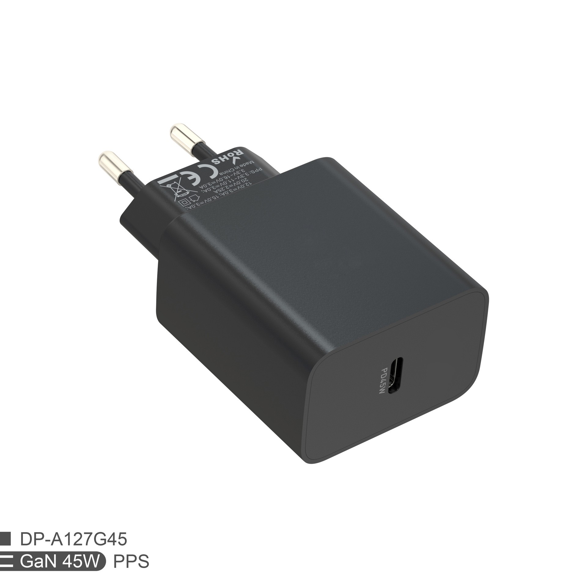 Alimentator AC cu mufa USB-C (USB3.1) PD 3.0 45W, negru (copie)