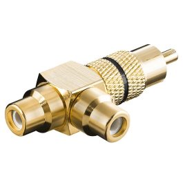 Adaptor audio RCA tata la 2 x RCA mama, metal, placat cu aur, inel negru