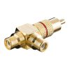 Adaptor audio RCA tata la 2 x RCA mama, metal, placat cu aur, inel rosu